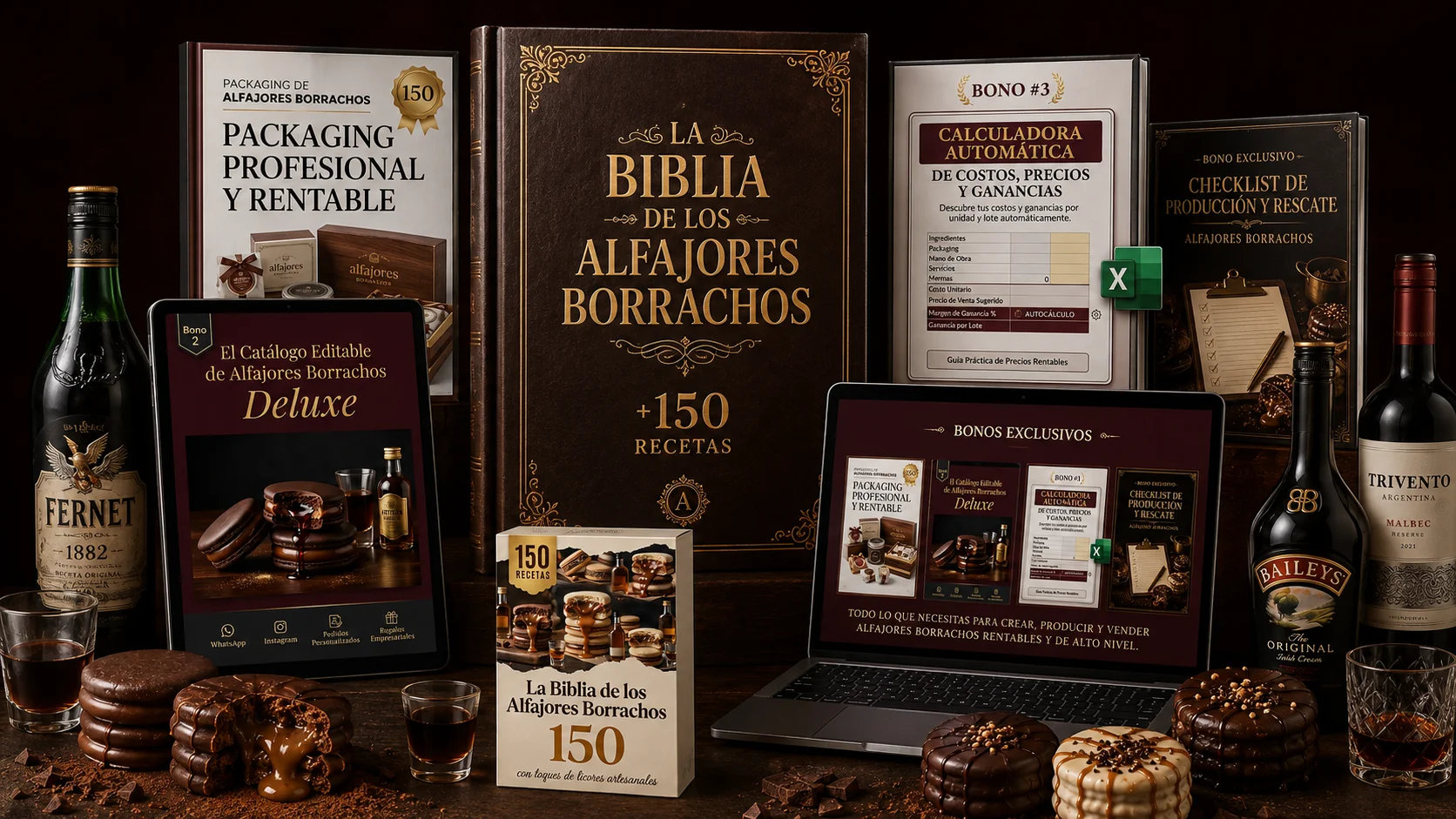 Bundle completo: recetario principal, cuatro bonos digitales, tablet y notebook