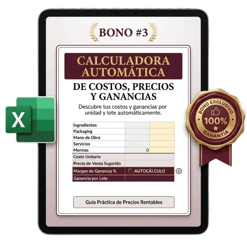 Mockup en tablet de la Calculadora Automática de Costos, Precios y Ganancias en Excel