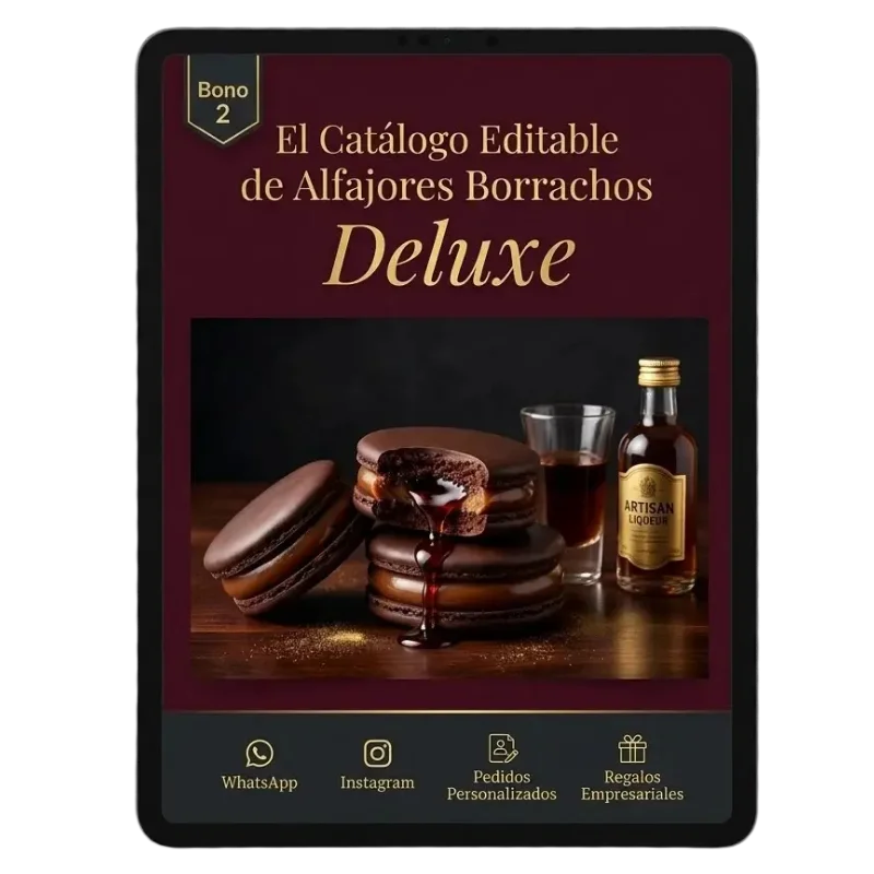 Mockup en tablet del Catálogo Editable de Alfajores Borrachos Deluxe